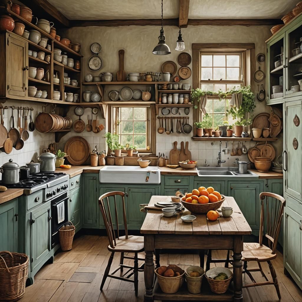 Cozy Country Kitchen in Abstract Style
