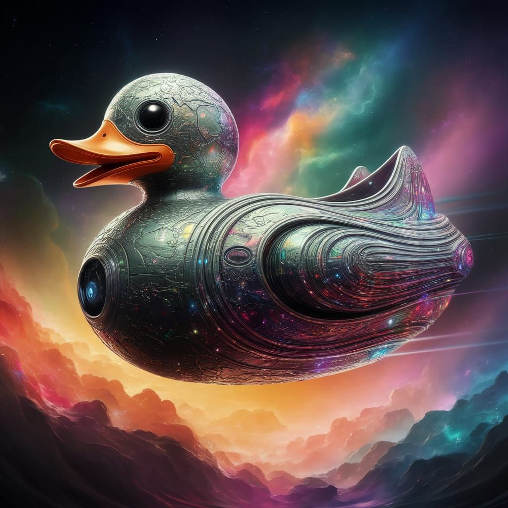 Gigantic Rubber Duck Spaceship Soars Through a Galaxy in Hyp...