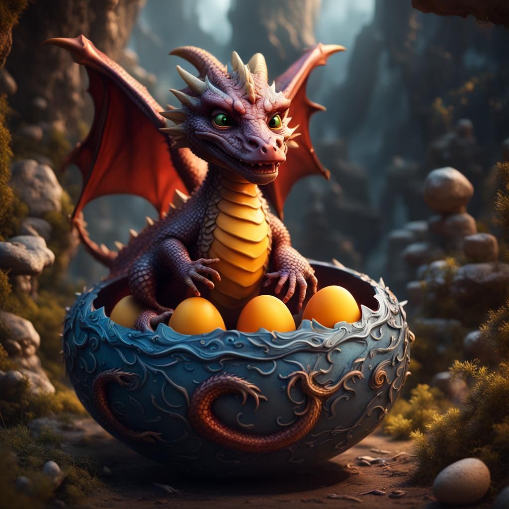 Baby Dragon Hatching: Detailed Fantasy Concept Art