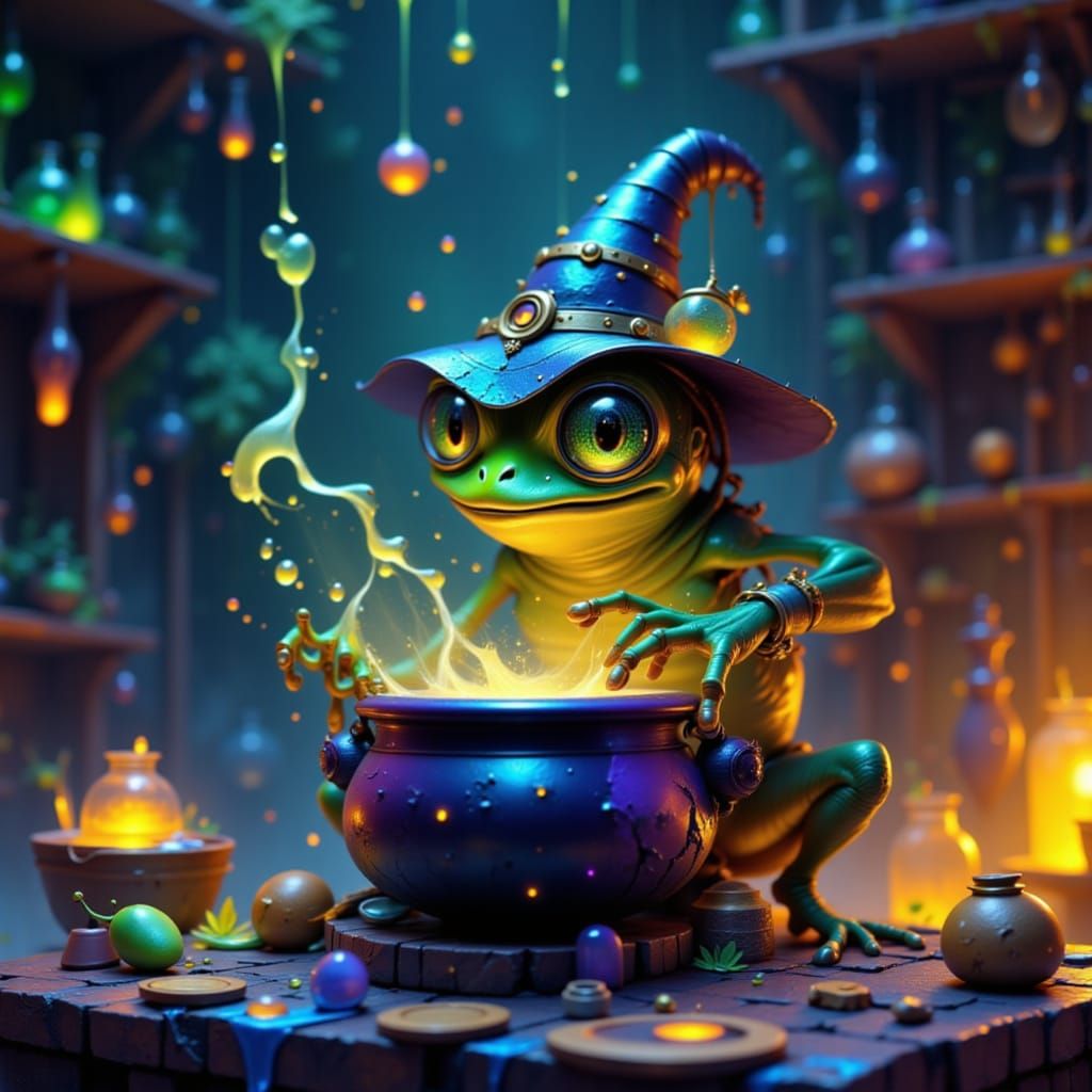 Anthropomorphic Frog Wizard in CGI Cartoon Style