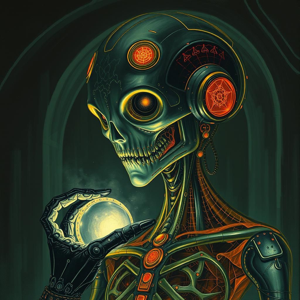 Android Portrait in Horror Chamber, Gothic Horror Art