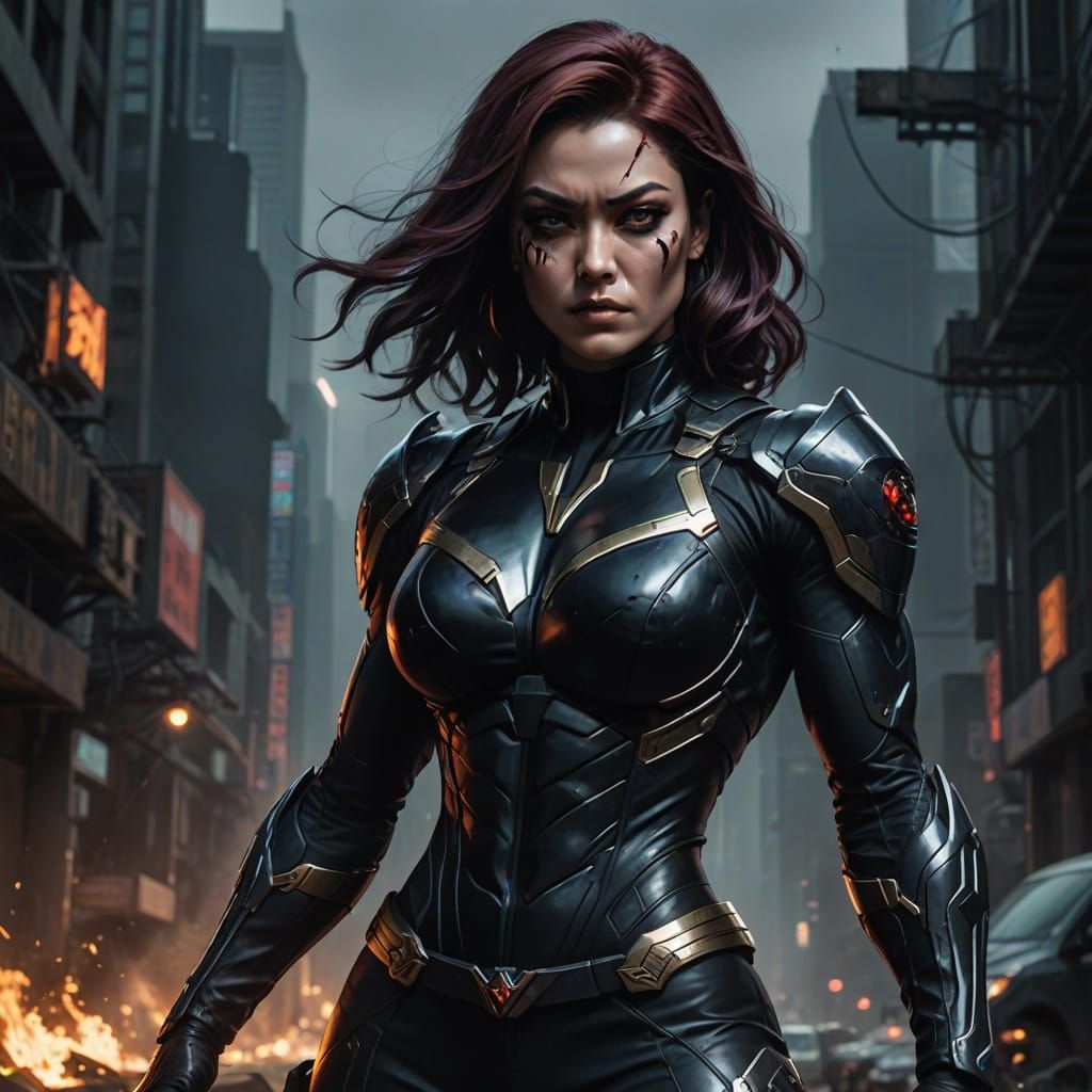 Hyper Realistic Female Supervillain Parasite in Tactical Gea...