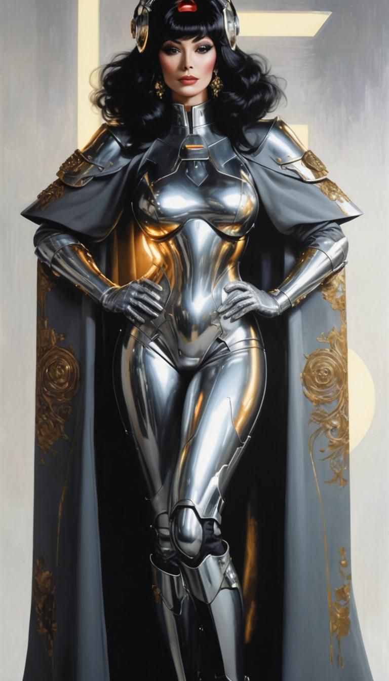 Chrome Gynoid in Power Armor: Sorayama-Inspired Illustration