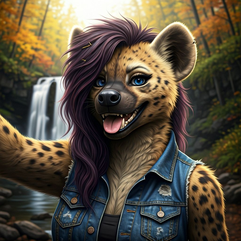 Anthropomorphic Hyena Takes Autumn Selfie