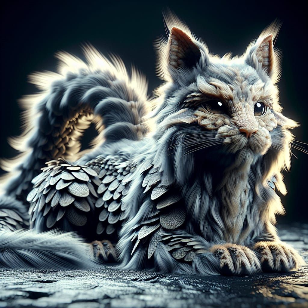 Detailed 3D Render of a Dragon-Cat Hybrid
