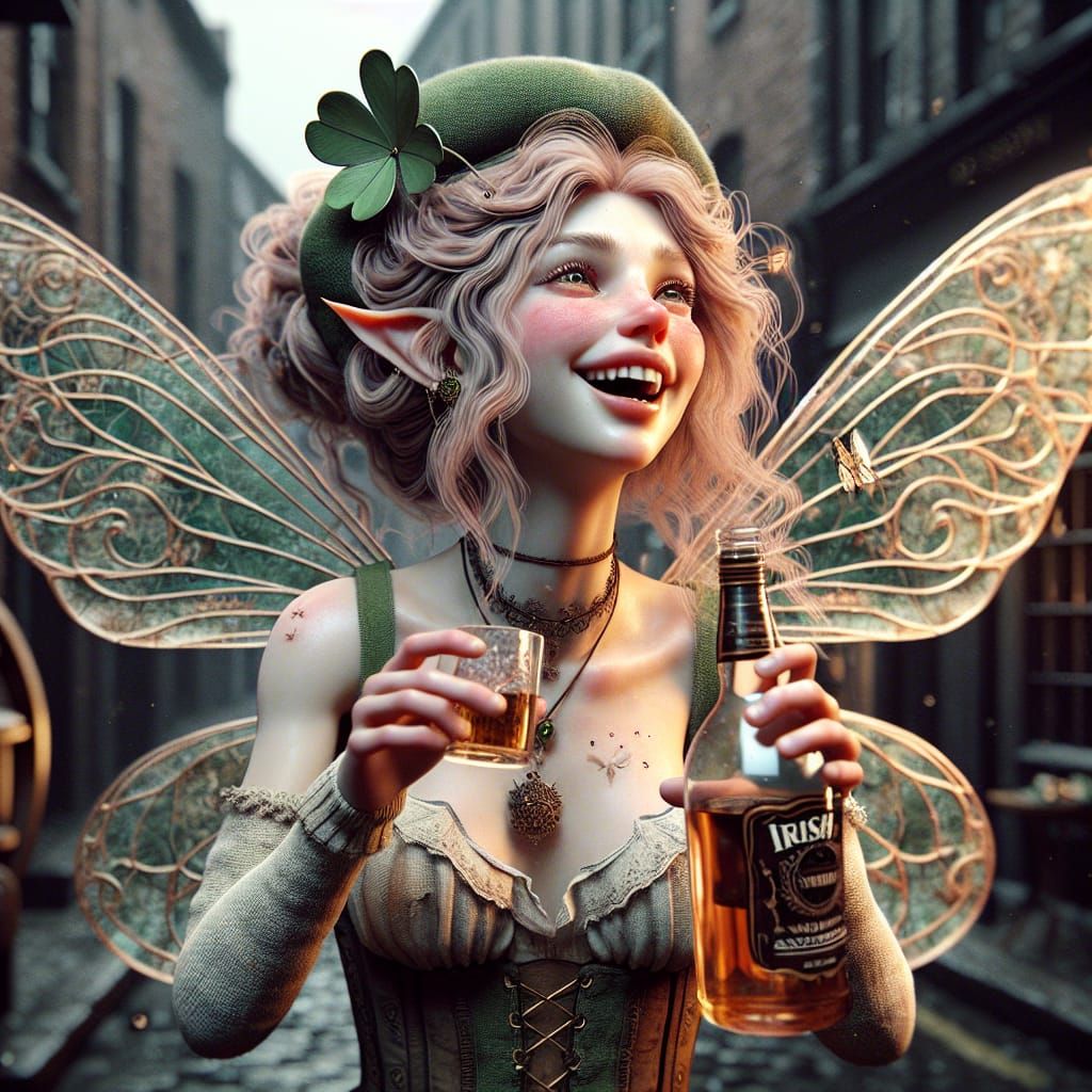 Intoxicated Irish Fairy in Steampunk Setting