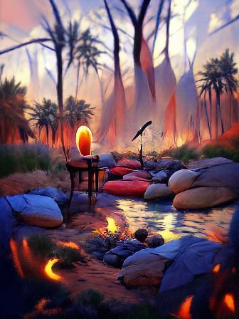 Desert Oasis Campfire in Digital Painting Style
