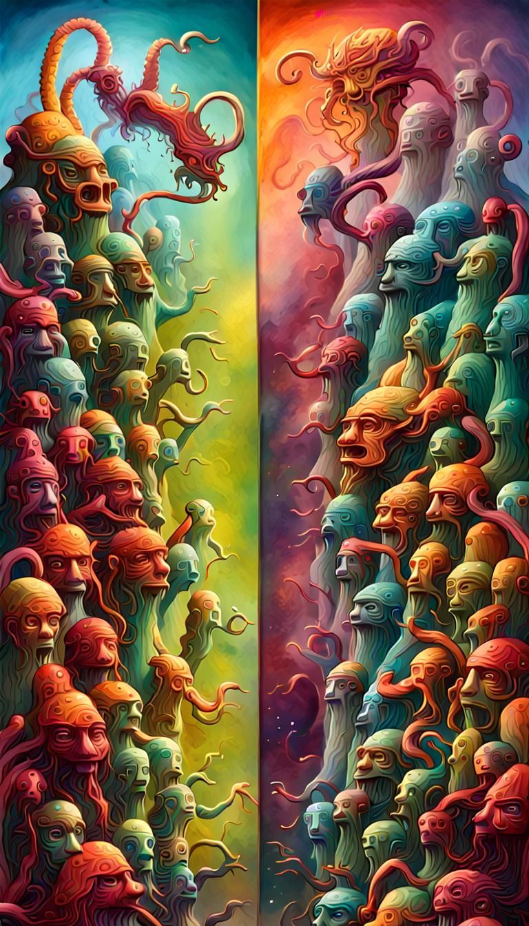 Eerie Creatures Climb from Frames in Maximalist Art