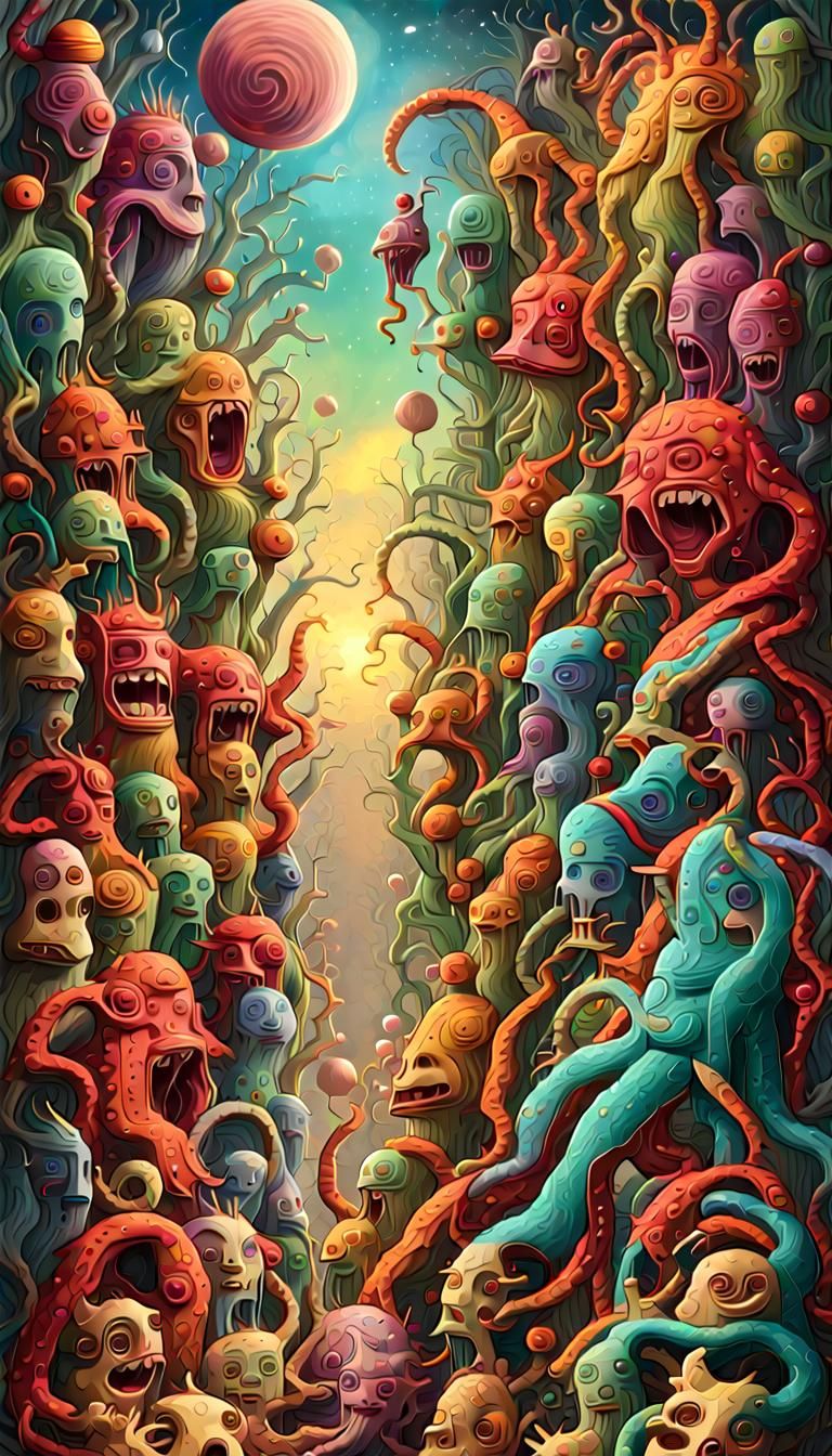 Eerie Creatures Emerge: Maximalist Digital Art Exhibition