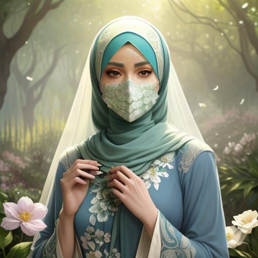 Elegant Woman in Garden: An Art Nouveau Portrait