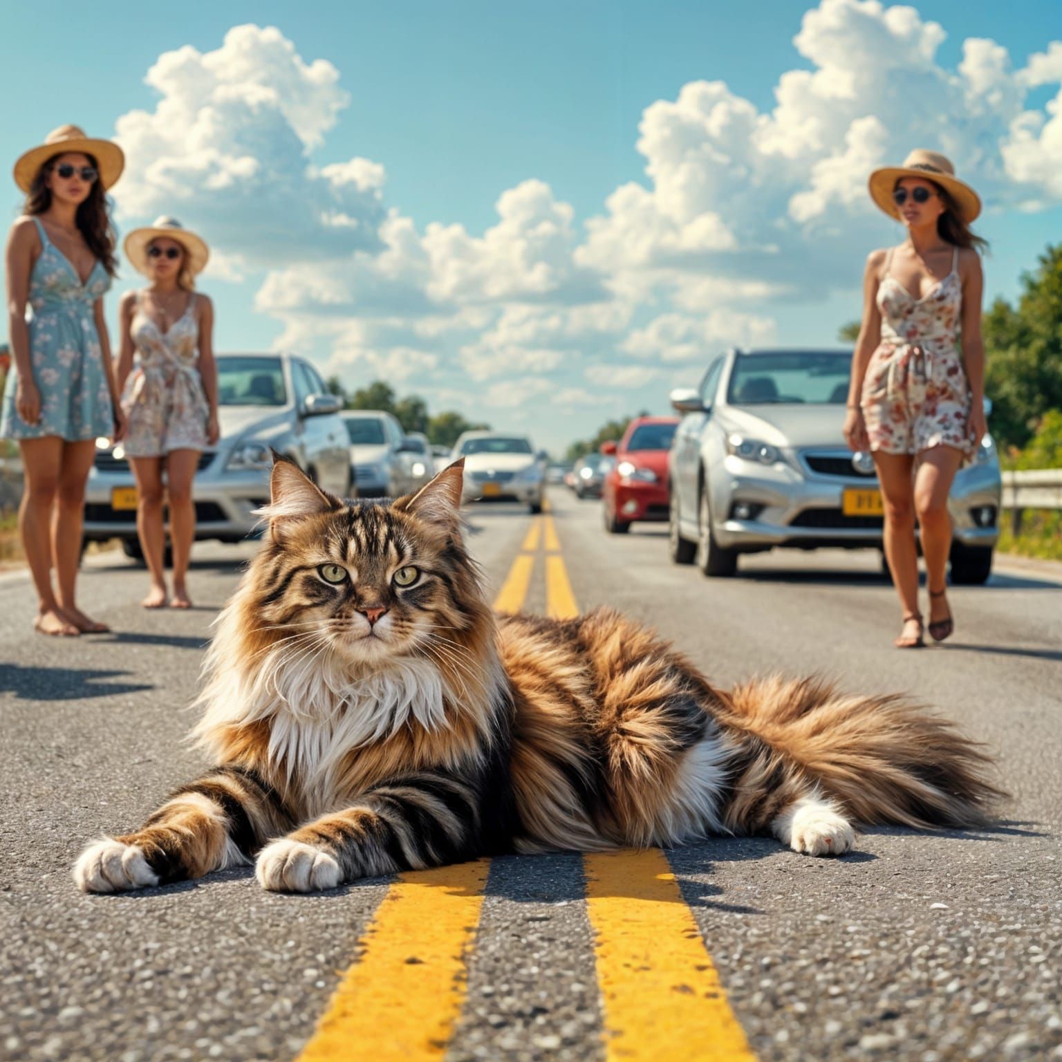 Majestic Maine Coon Creates Highway Havoc as Oil Painting