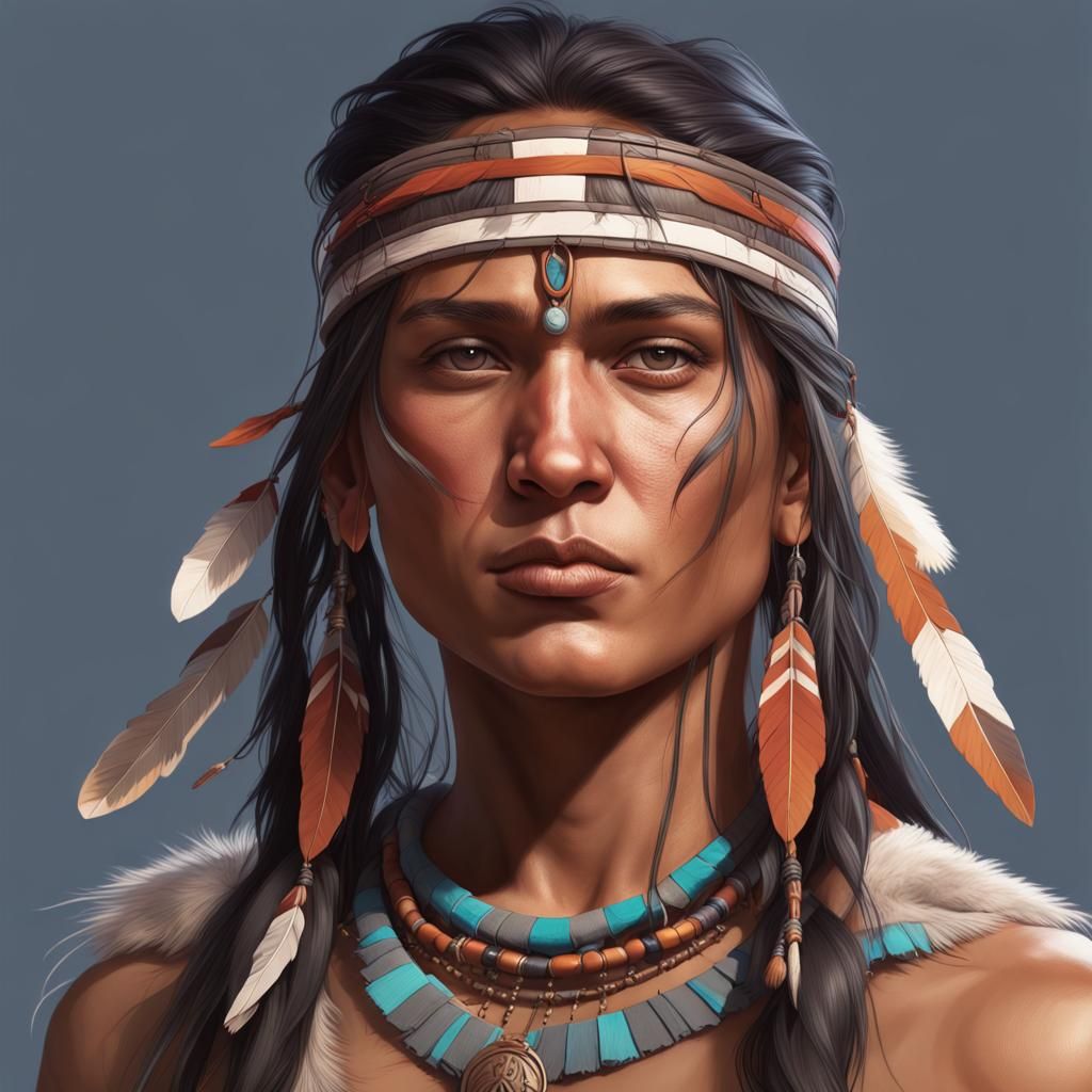 Detailed Native American Portrait in Art Nouveau Style
