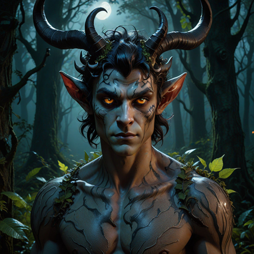 Mysterious Faun Emerge from Moonlit Forest Shadows