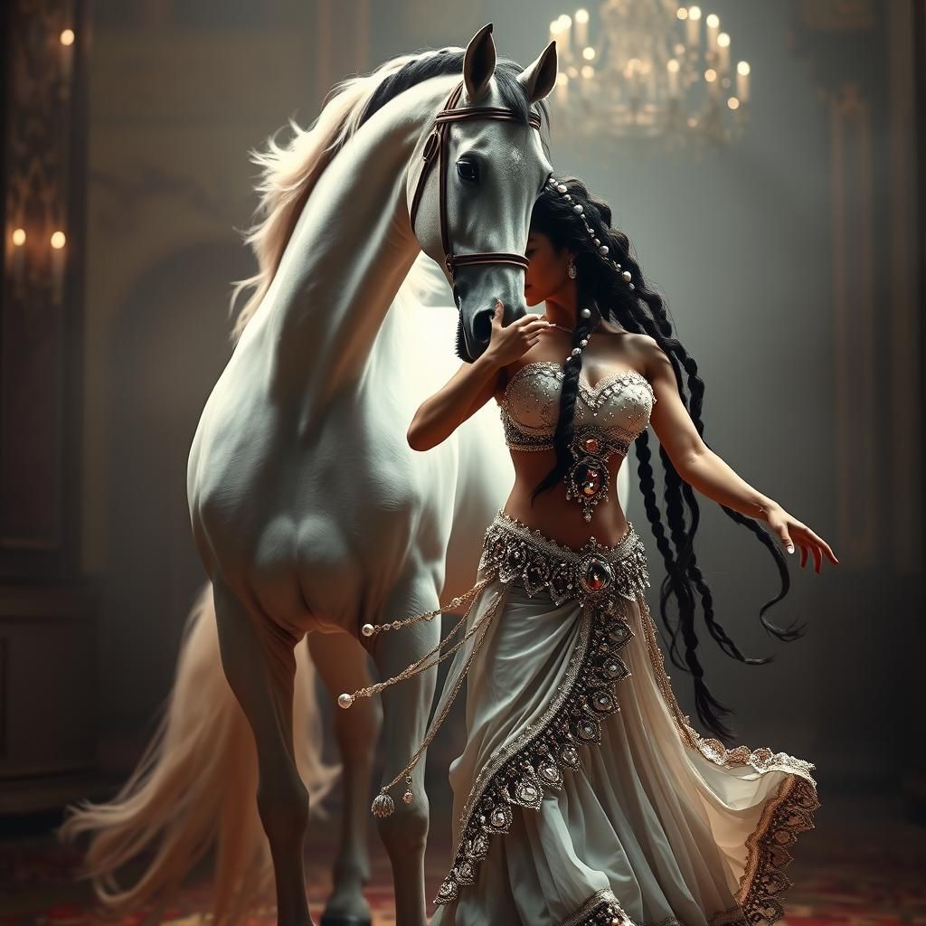 Stallion and Belly Dancer in Tonalist Dreamscape