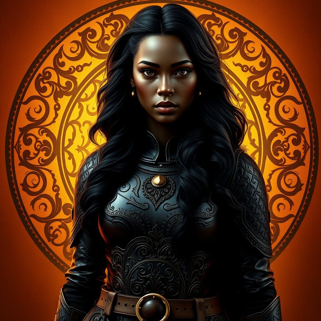 Elegant Dark Skinned Warrior in Medieval Armor