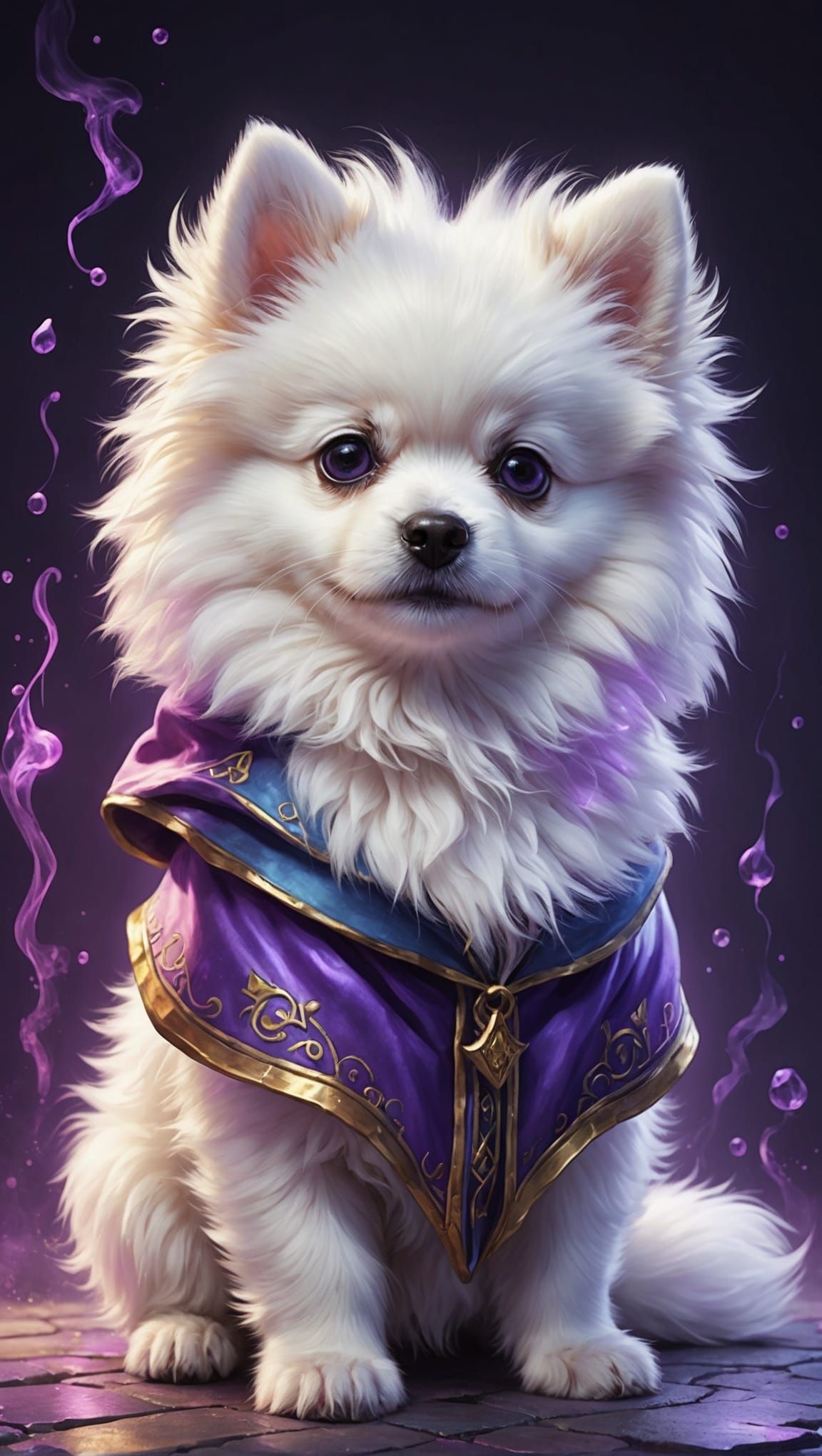 Ethereal Pomeranian Puppy Wizard in Cartoon Style