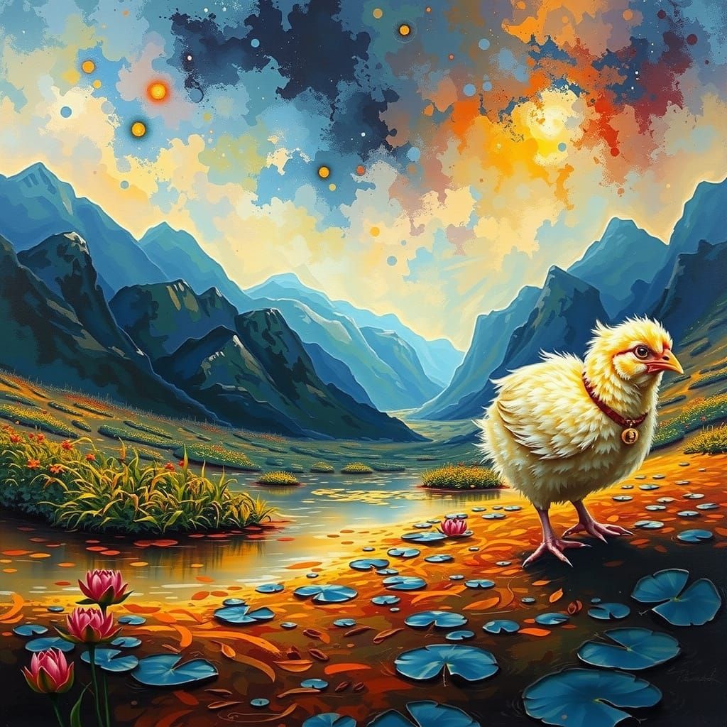 Chicken and Cow in Impressionist Style