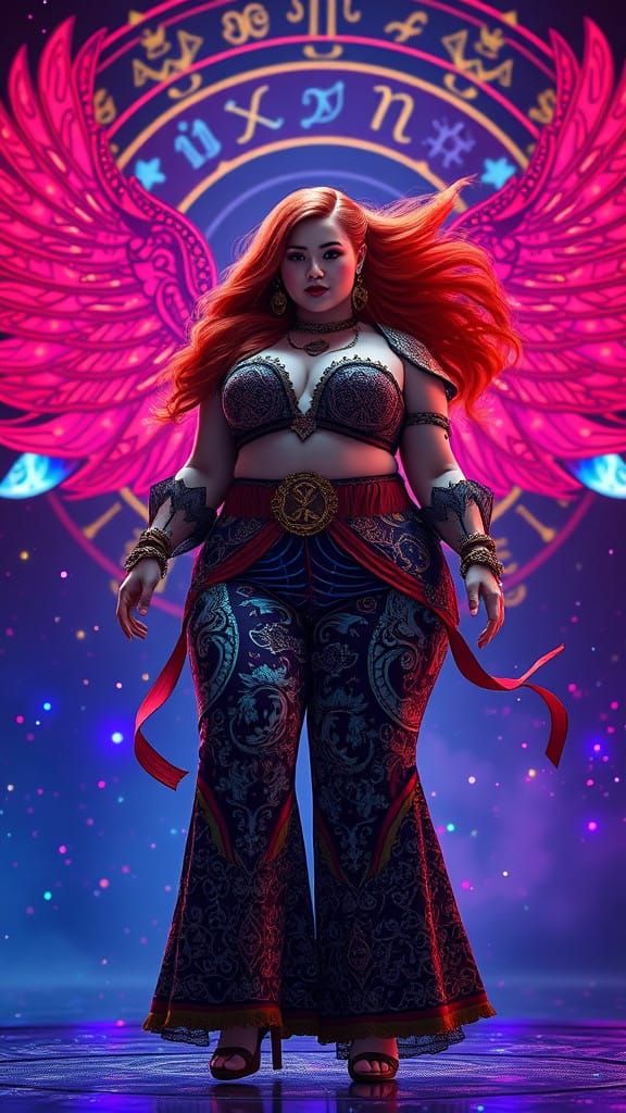 Mystical Zodiac Goddess in Neon Fantasy Landscapes