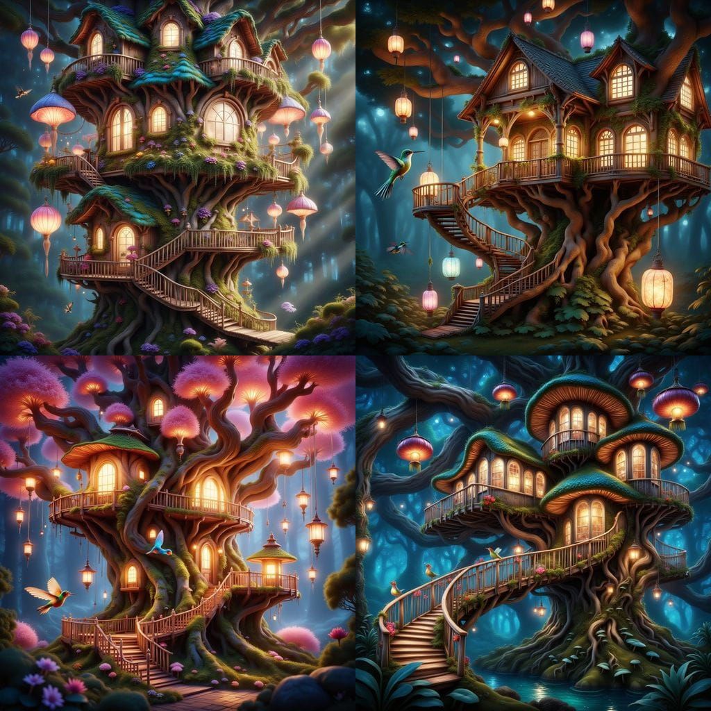 Enchanted Hummingbird Treehouse in Vibrant Harmony