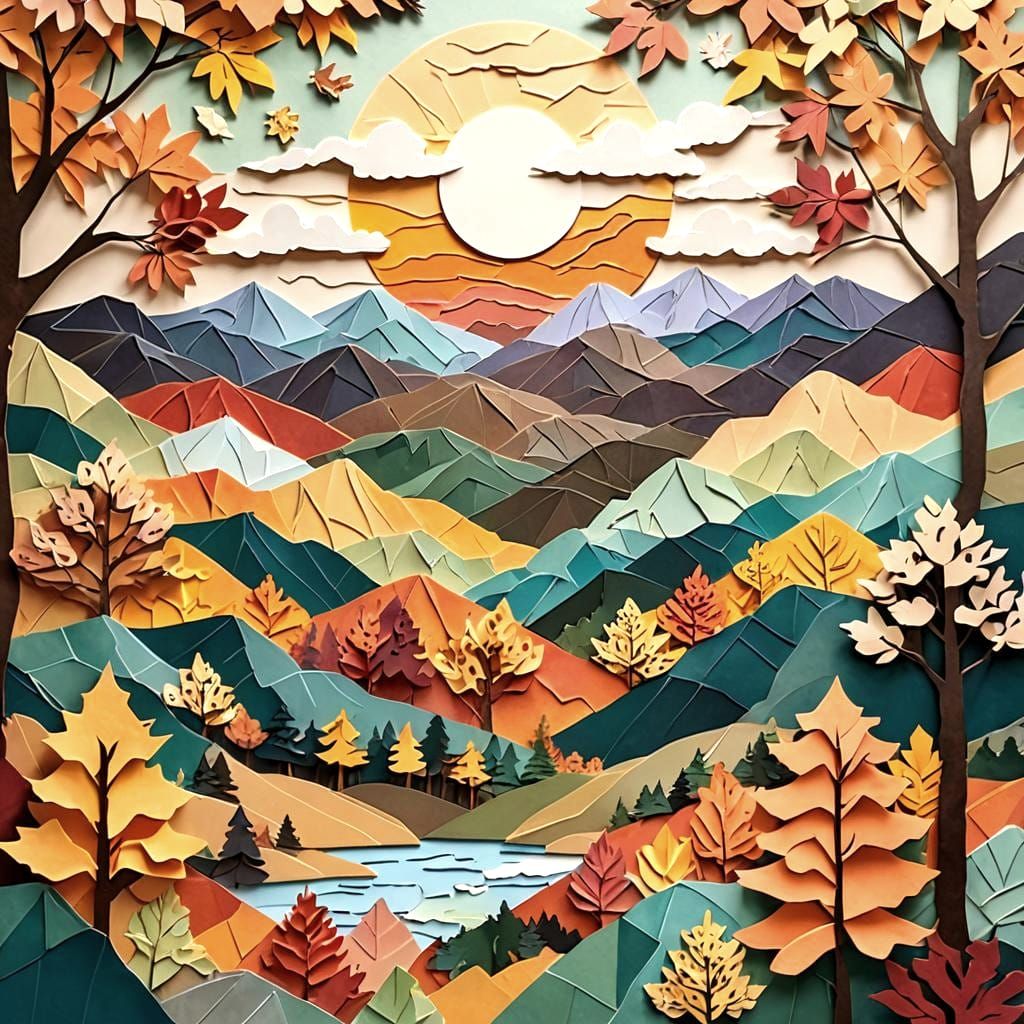 Appalachian Mountains in Autumn Paper Collage Art