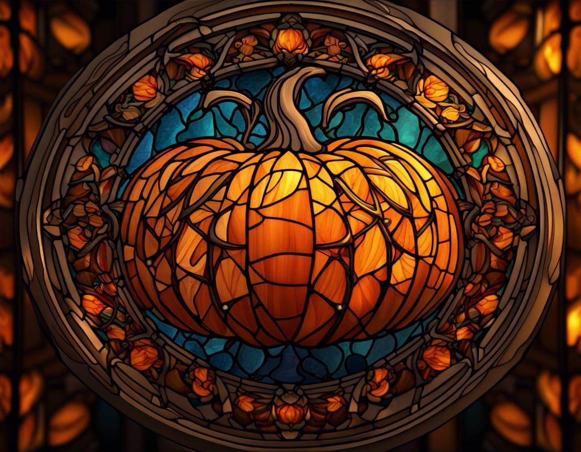 Stained Glass Pumpkin Mandala: Detailed Digital Art