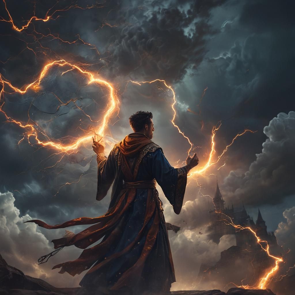 Magician Conjuring Lightning in Fantasy Concept Art