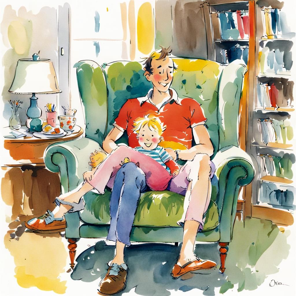 Whimsical Dad in Underpants, Quentin Blake Style