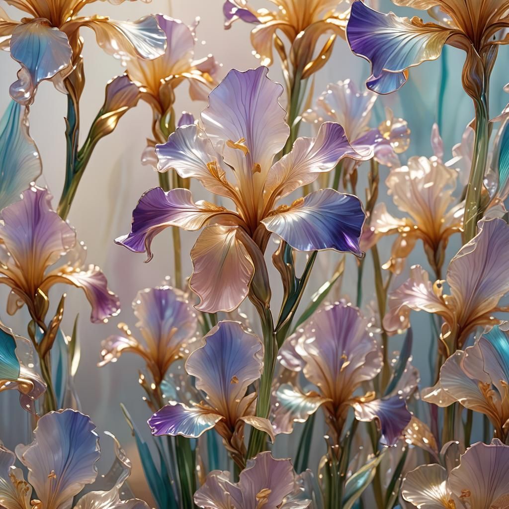 Enameled Glass Iris Flower Sculpture in 3D