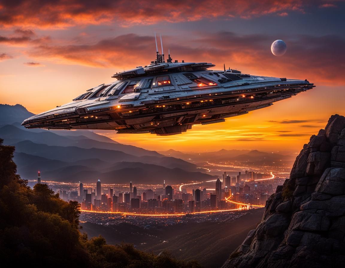 Star Wars Bounty Hunter Ship Lands at Sunset