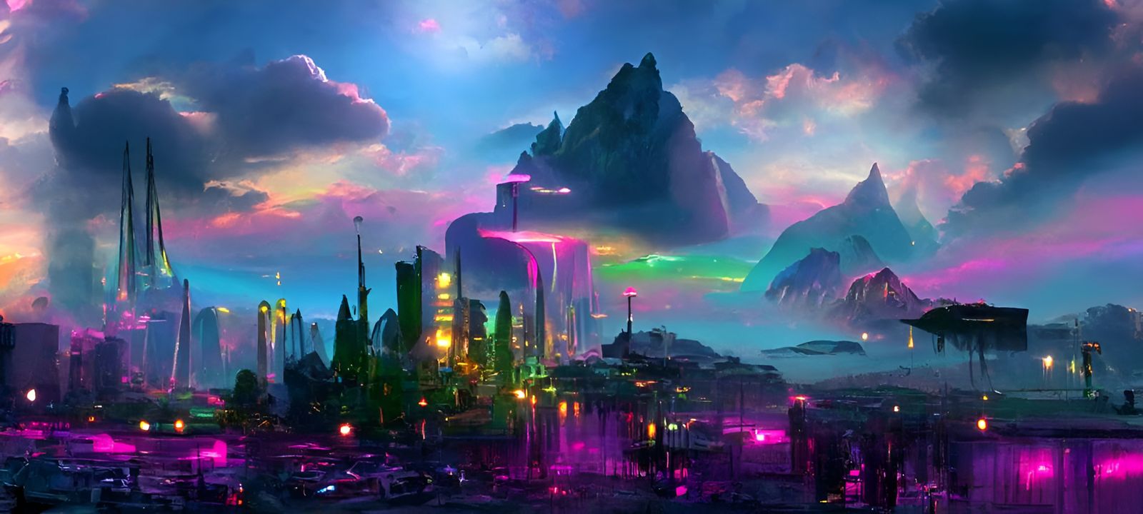 Majestic Funk Town: Disco City in Retro-Cyberpunk Style
