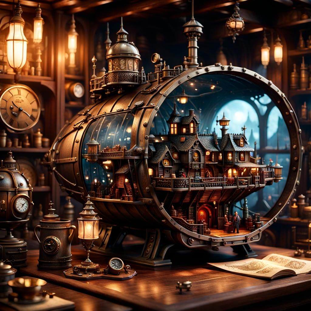 Steampunk City in a Bucket, Digital Art