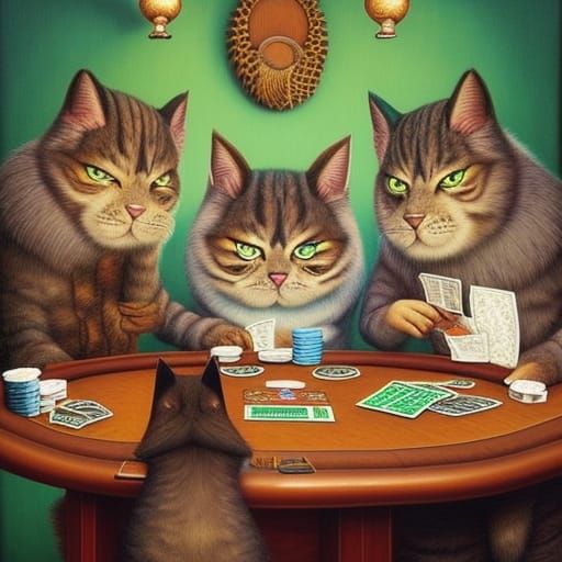 Cats Playing Poker in Surrealist Style
