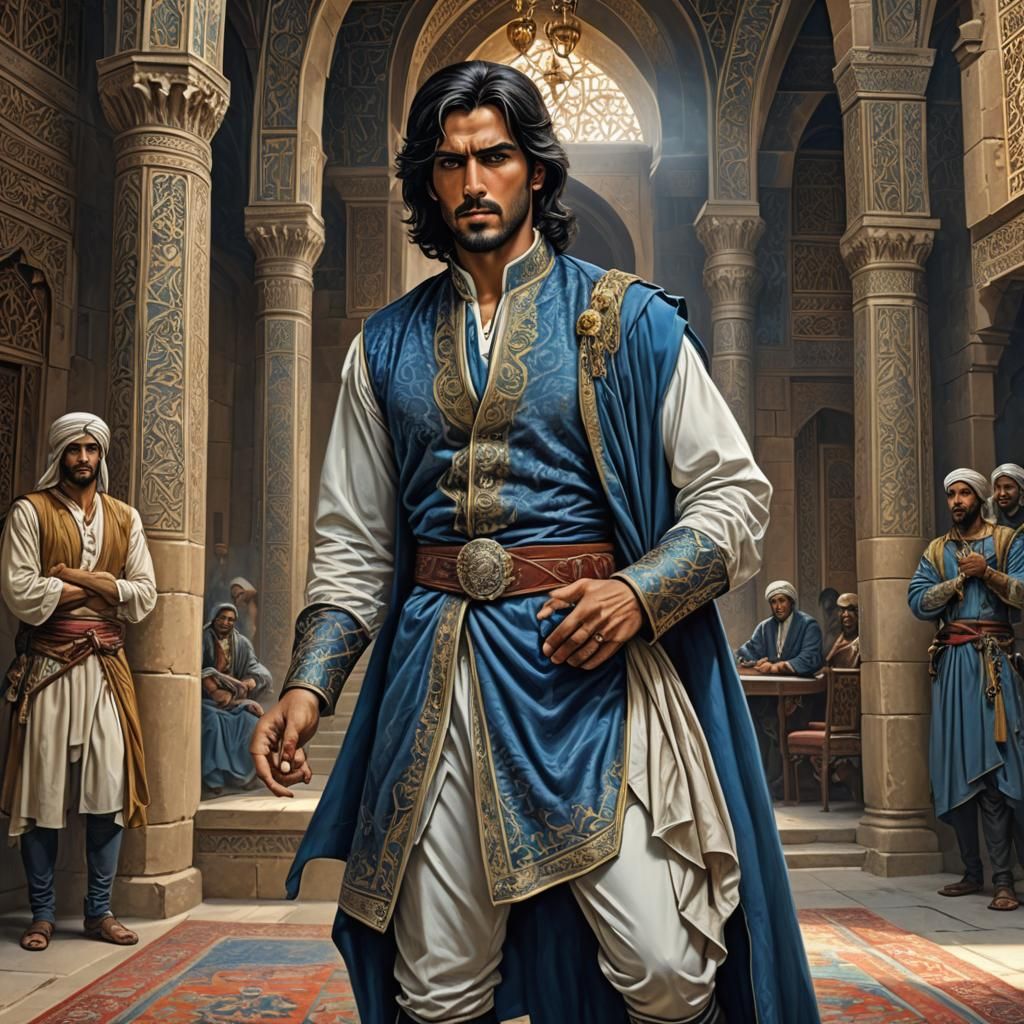 Stern Arabian Prince Giving Order in Castle