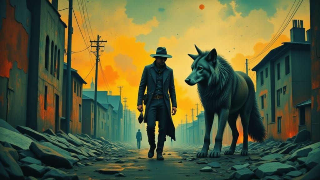 Wanderer Meets Mysterious Figure in Deserted City