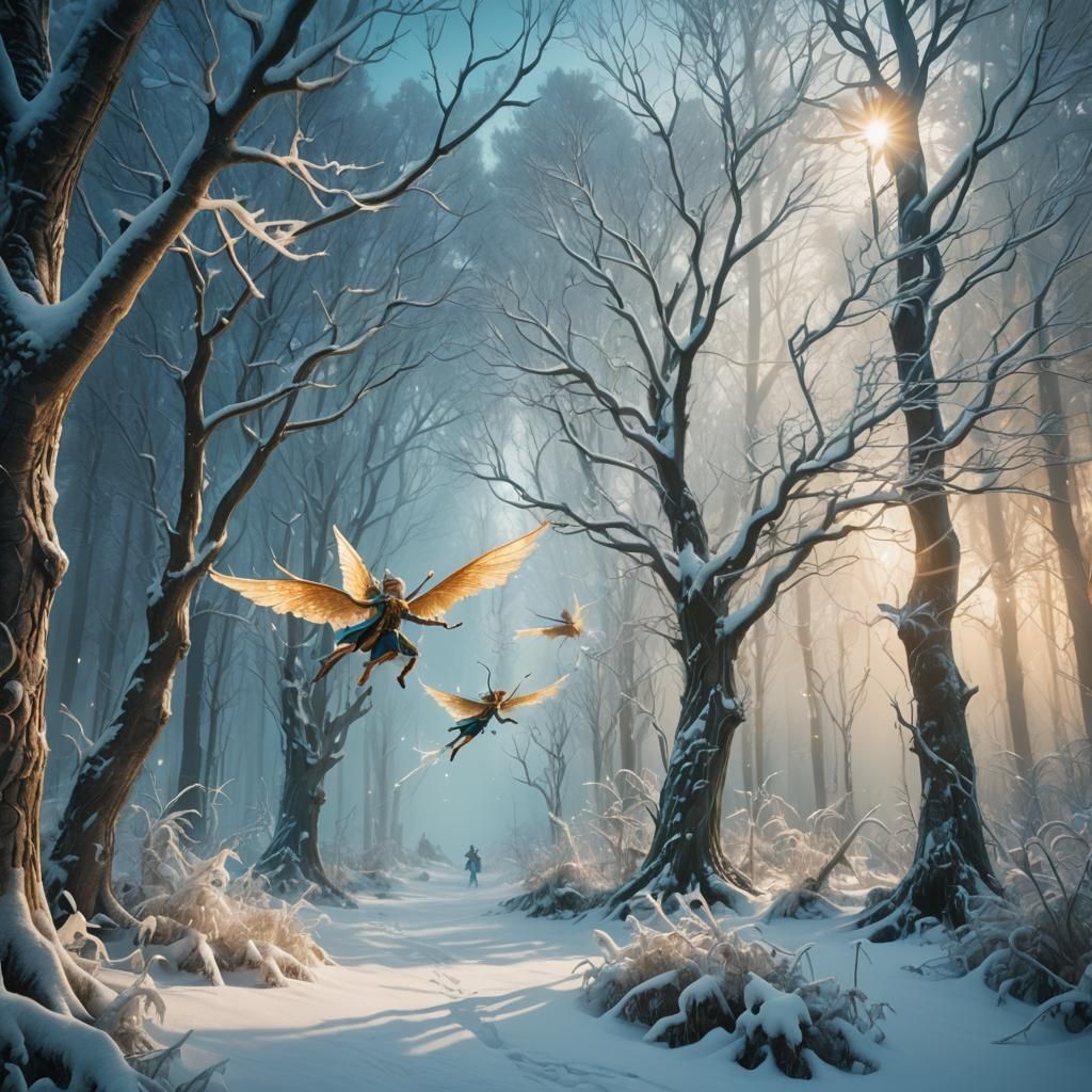 Elves Fly Through Snowy Finnish Fairy Forest