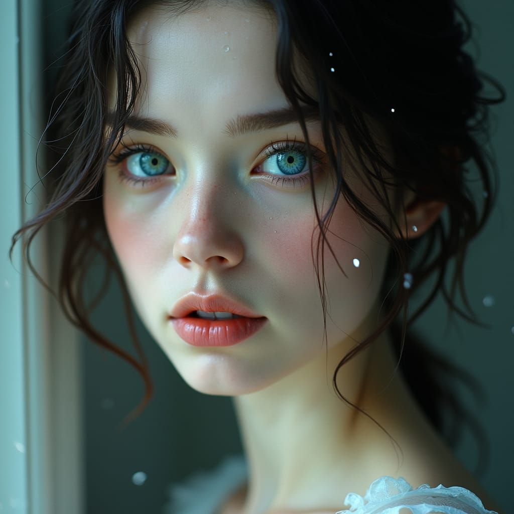 Blue-Eyed Woman Portrait in Klimt and Jean Style