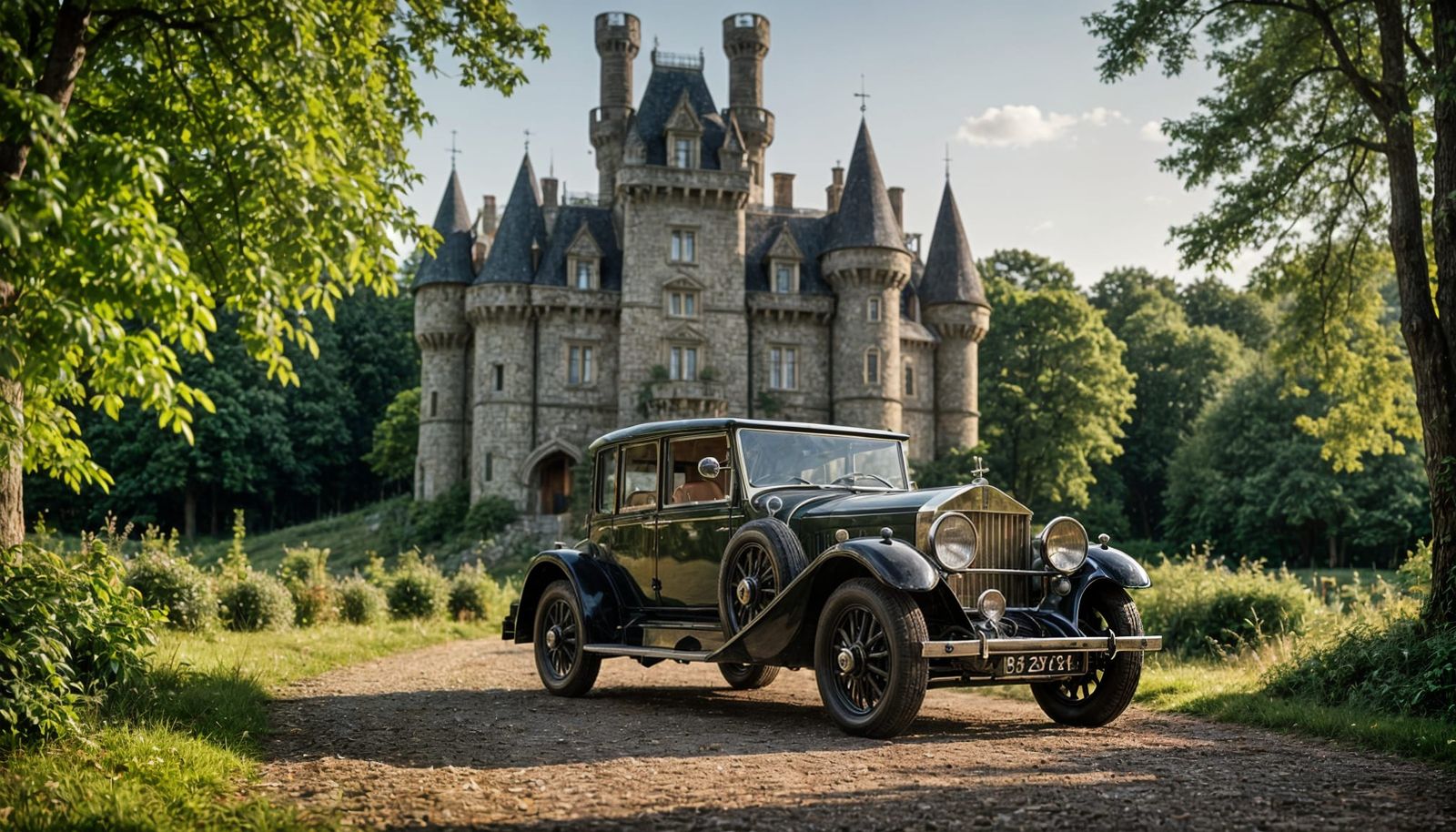 Luxury Car in Enchanted Forest Setting