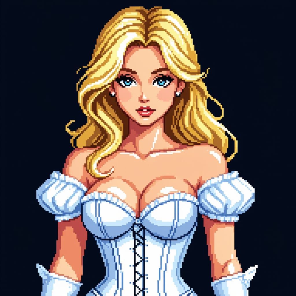 8-Bit Blonde Woman in White Corset