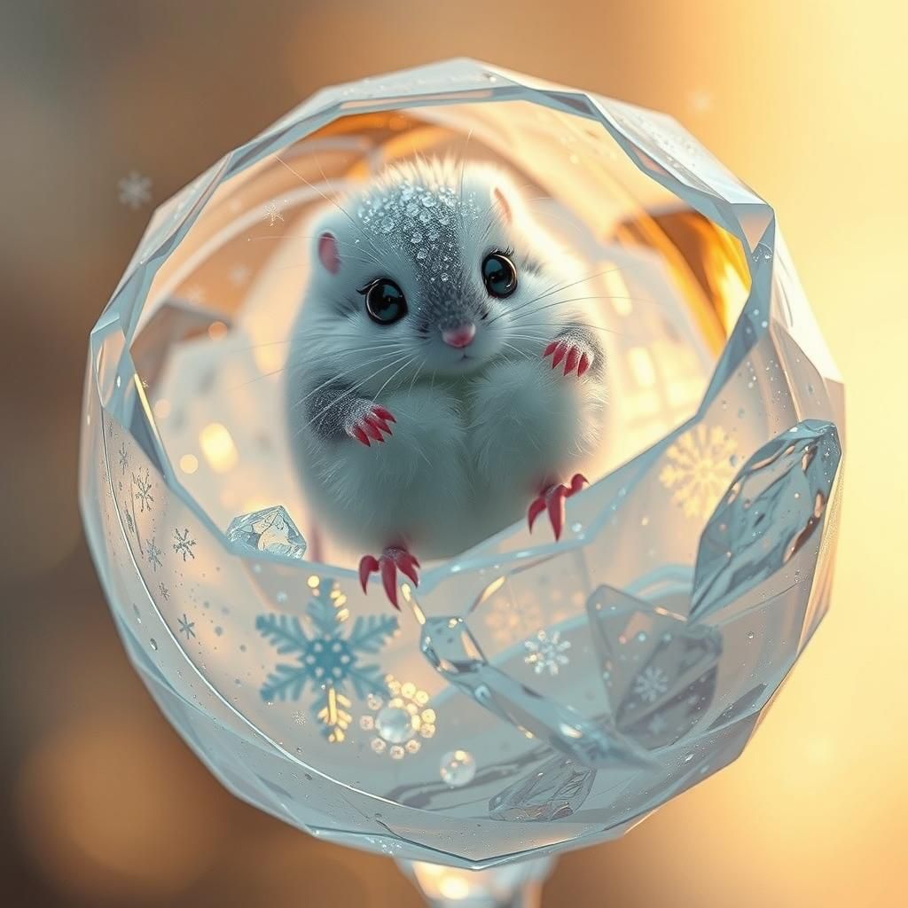 Adorable Mouse on Crystal Rose, Hyper-Detailed Rendering