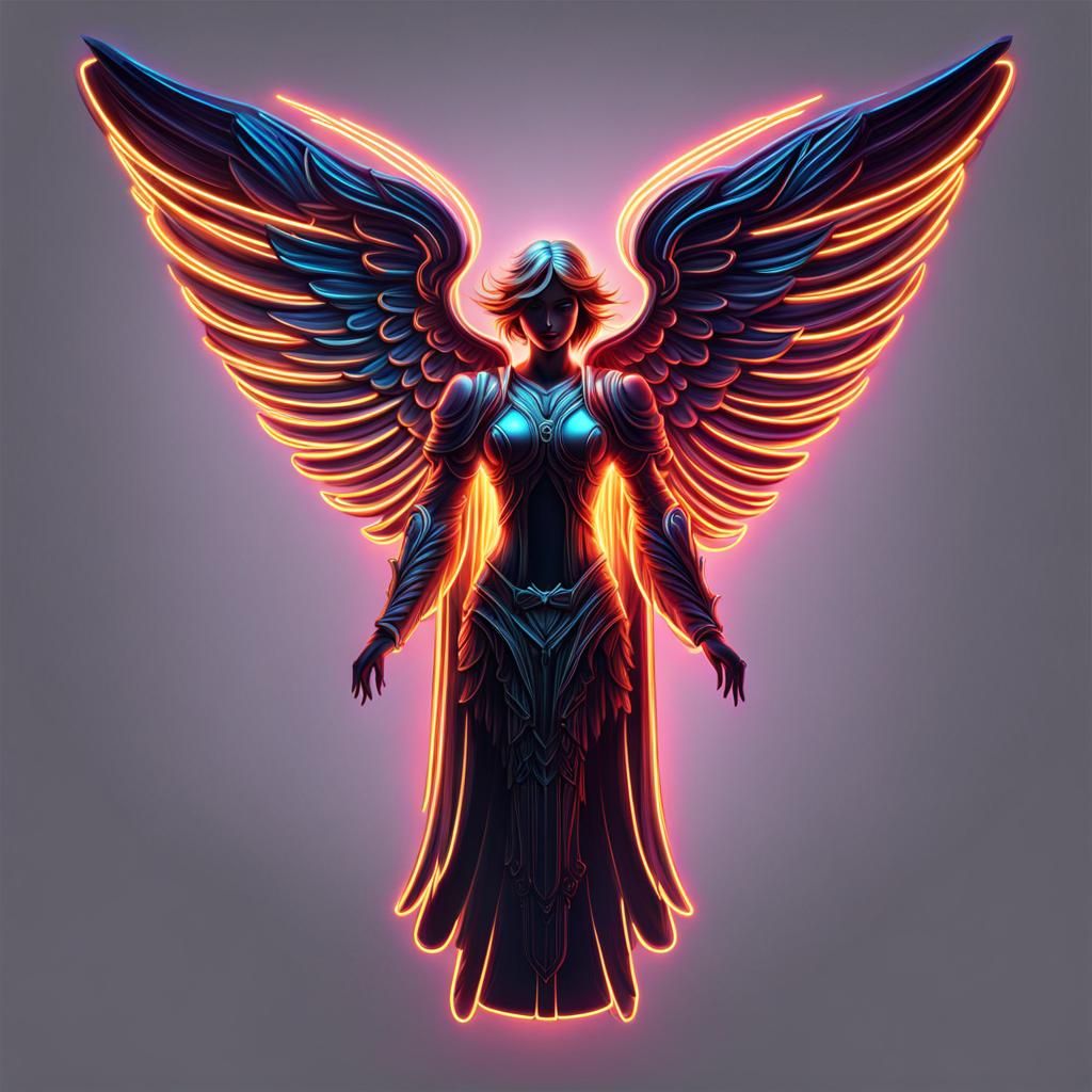 Neon Angel Logo: Detailed Digital Art