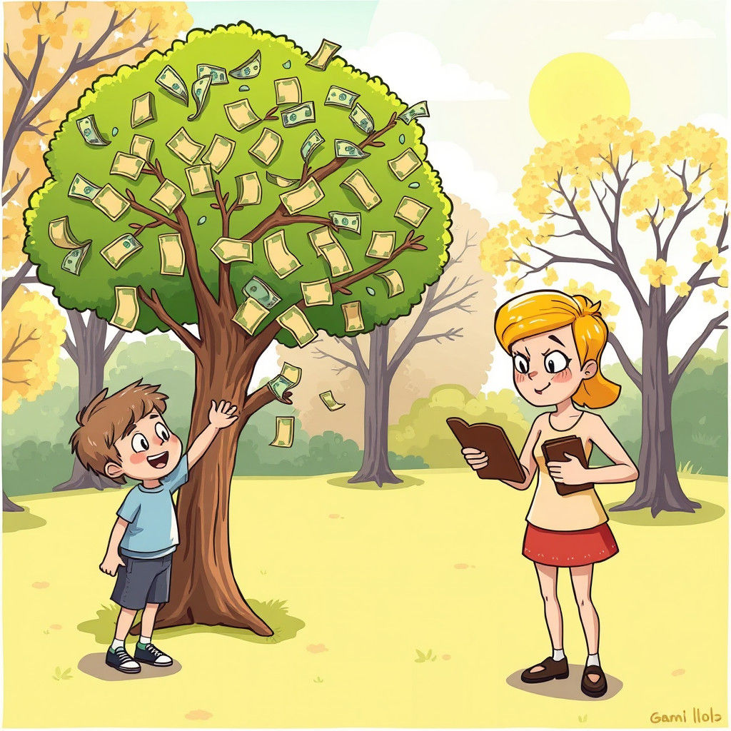 Cartoon Money Tree in Park Scene