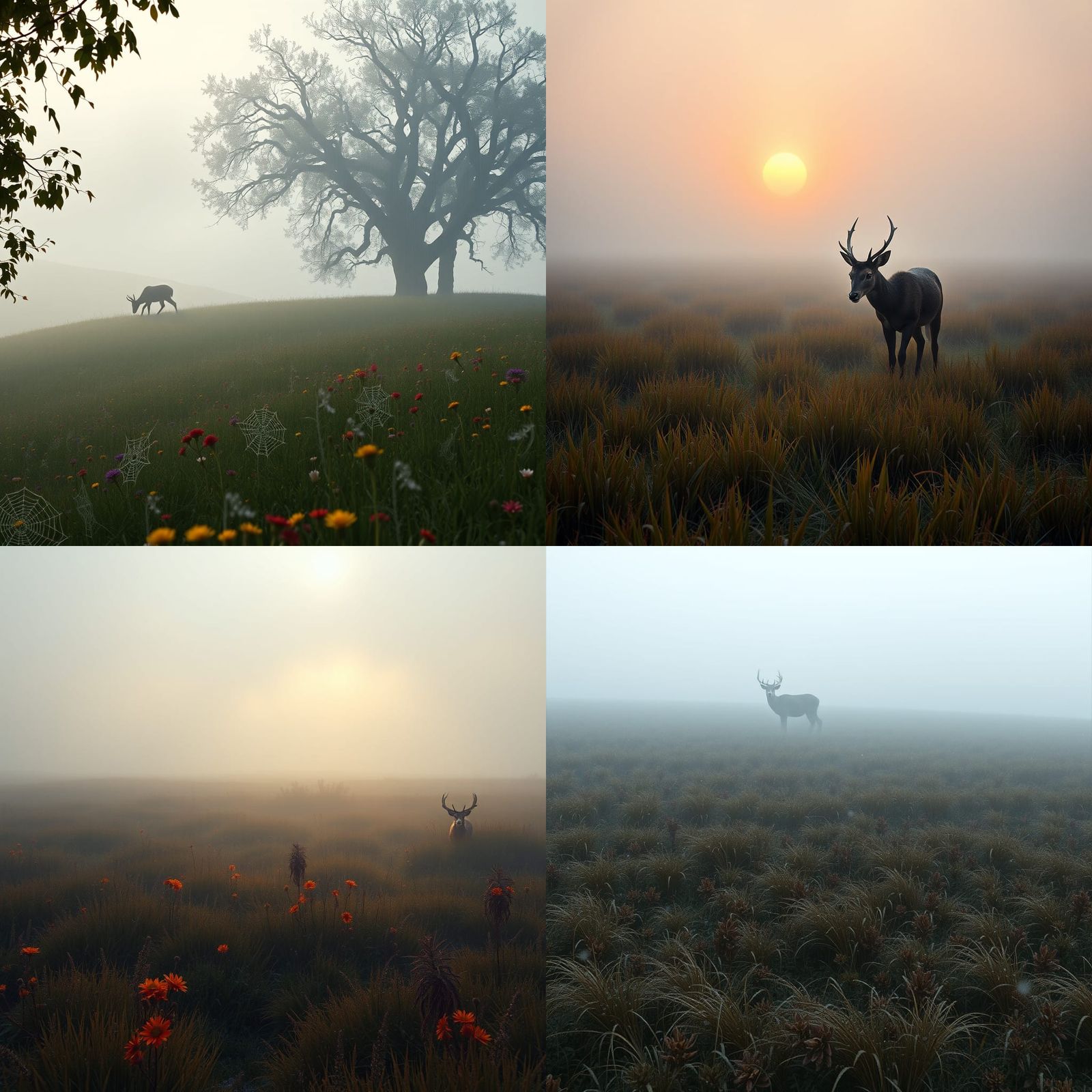Autumnal Period Drama Field with Deer, Matte Painting
