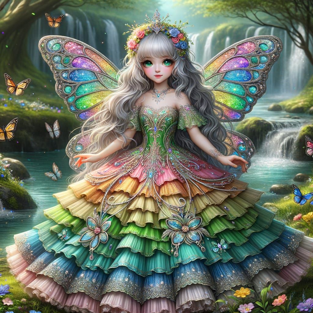 Enchanting Forest Fairy with Emerald Eyes and Butterfly Wing...