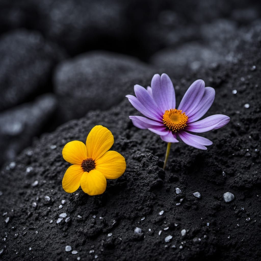 Surreal Flower and Rock Fusion in Oil Painting