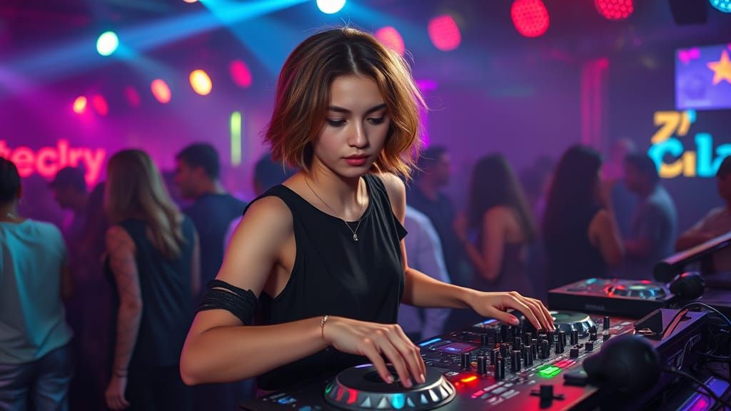 Young DJ in Techno Club: Hyperrealistic Style