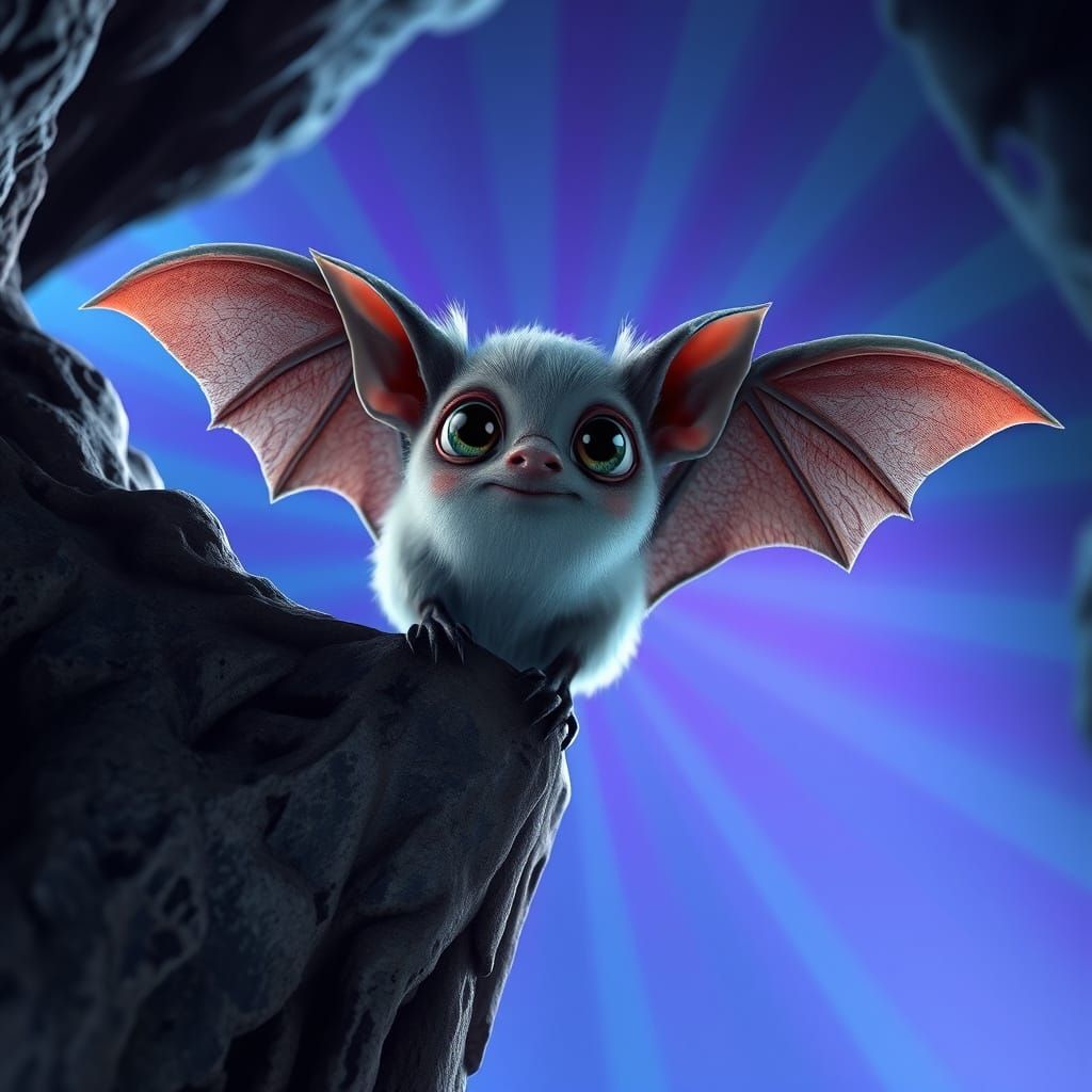 Whimsical Bat on Radiant Stalactite