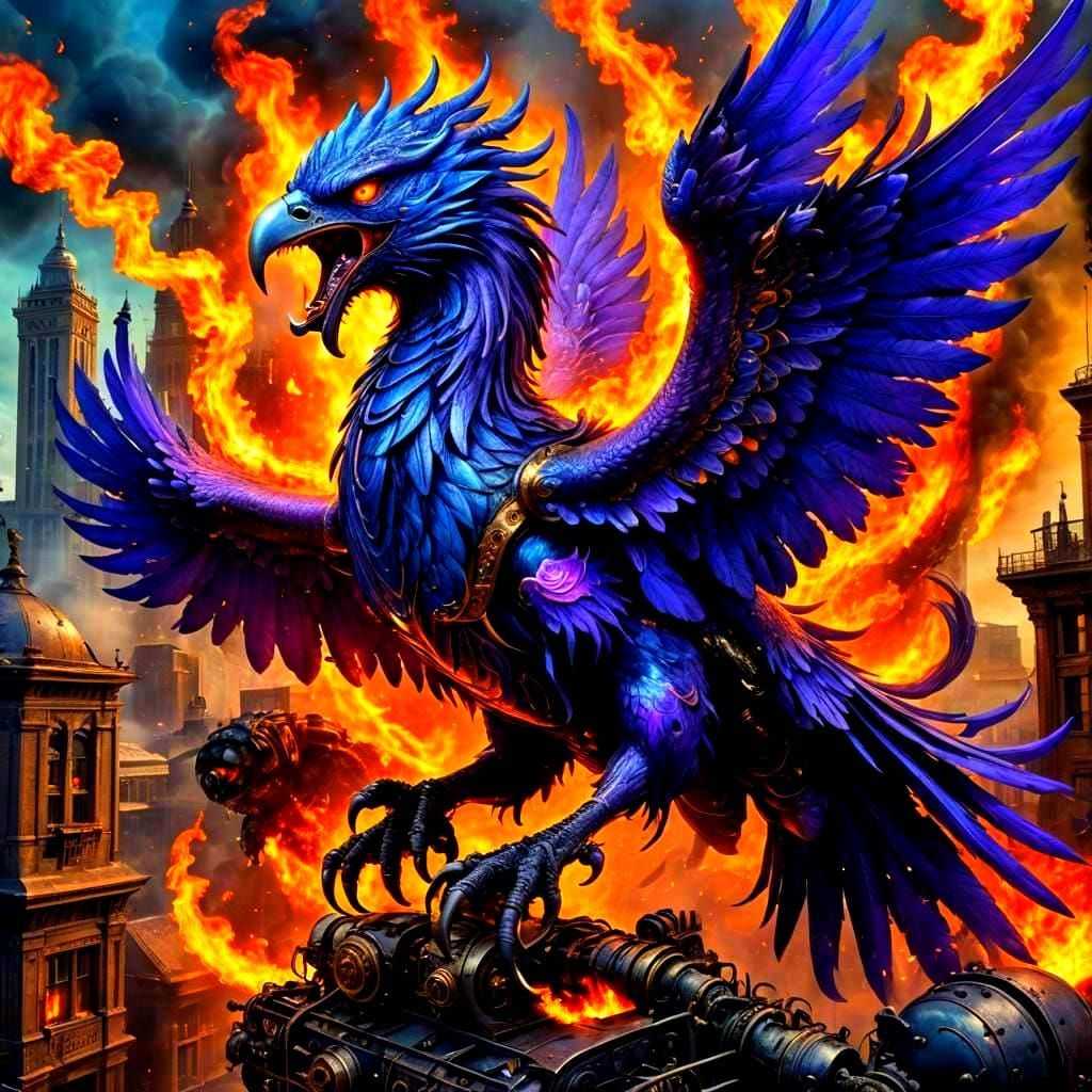 Phoenix and Griffin Battle in Giger Style