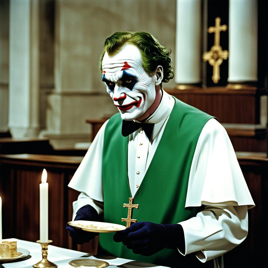 The Joker as Priest: 1950s Color Photograph