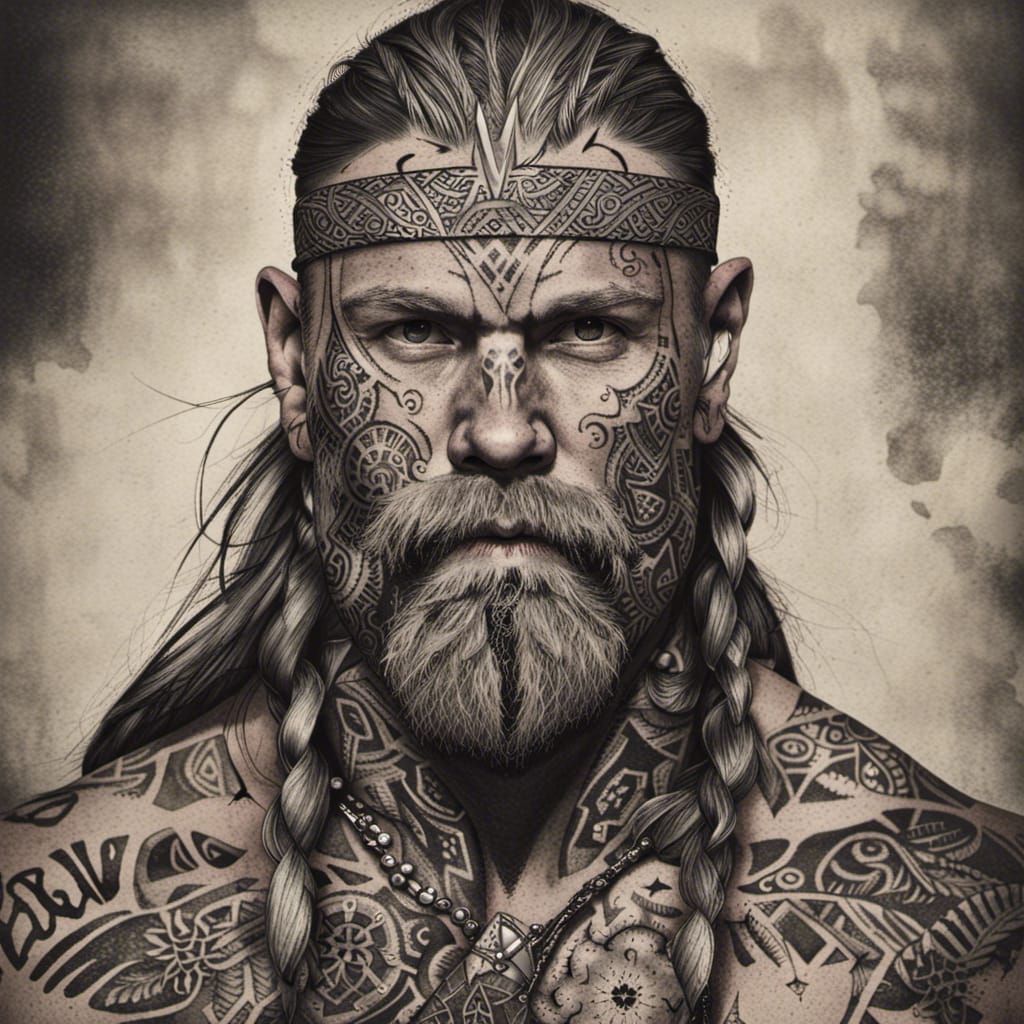 Tattooed Viking Man Portrait