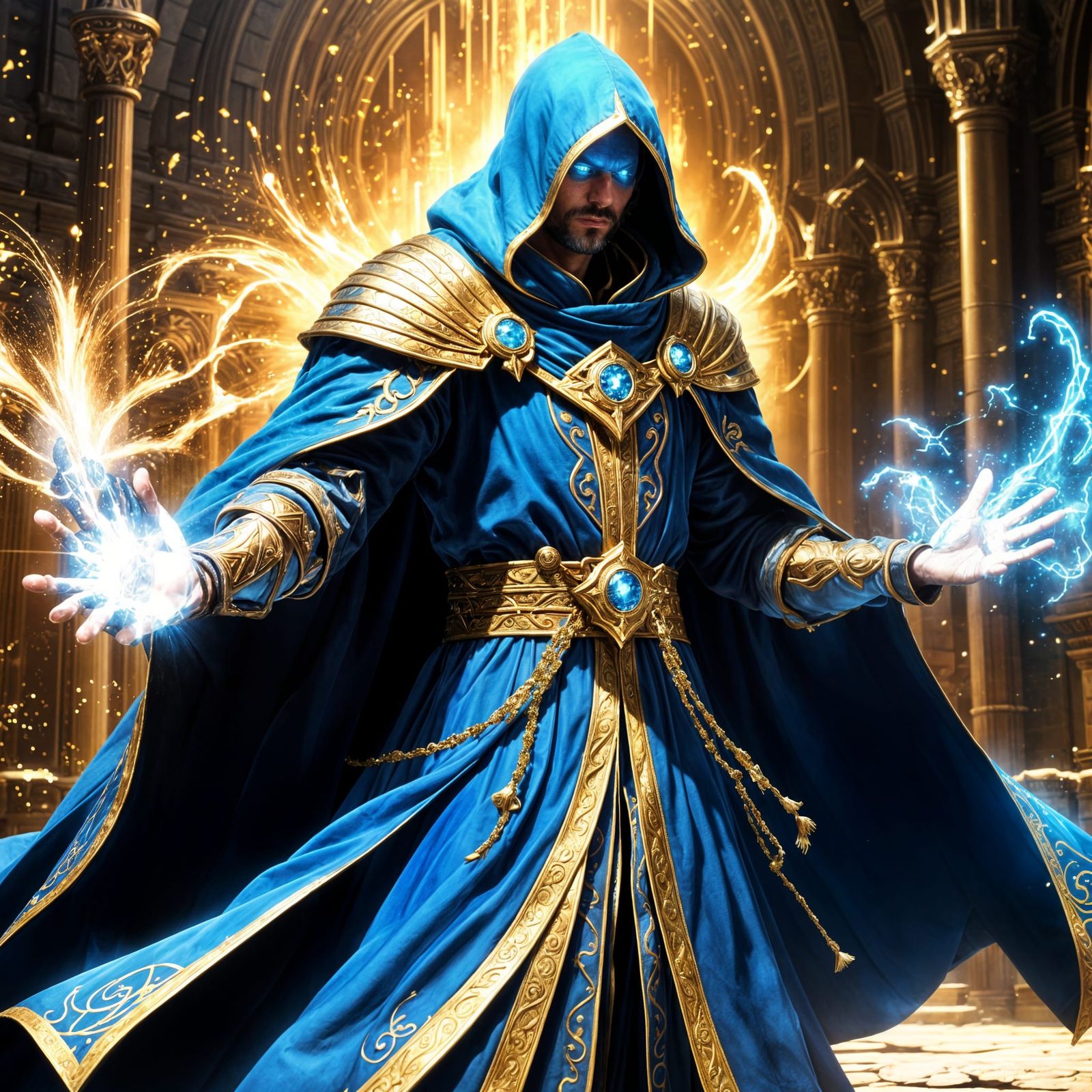 Sorcerer Casting Magic Shield in Dark Fantasy Style